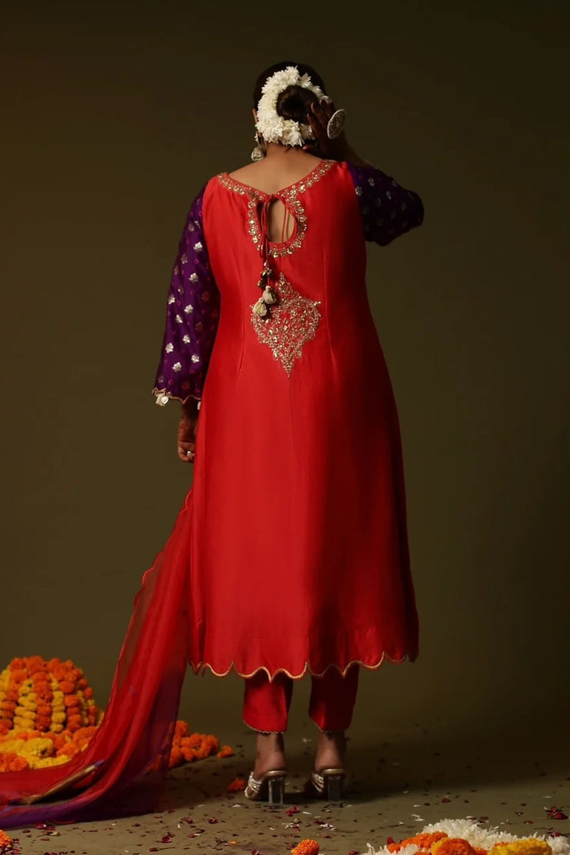 Red Chanderi Silk Kurta Set