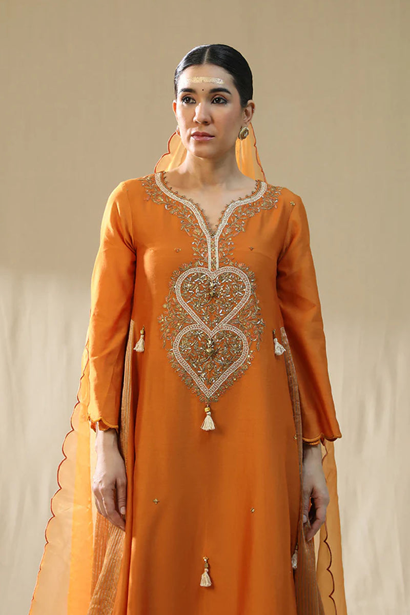 Orange Heart A Line Suit Set