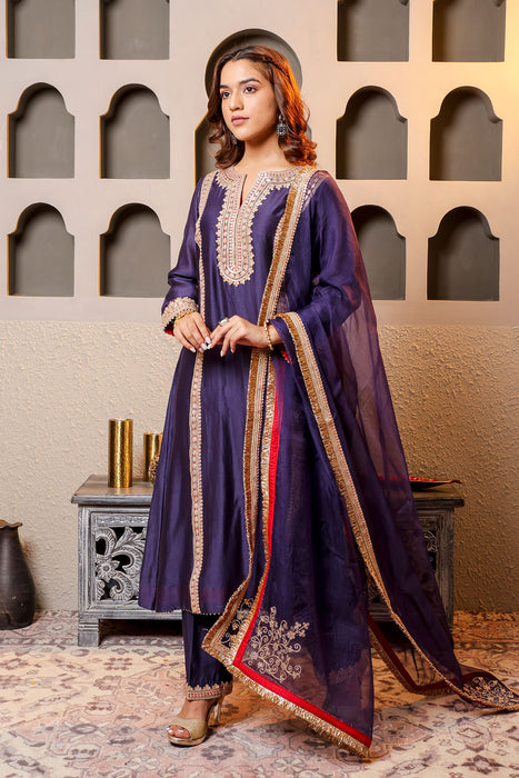 Purple Embroidered Salwar Kameez Set