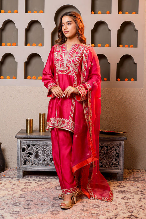 Elegant wine color Embroidered Salwar Kameez Set