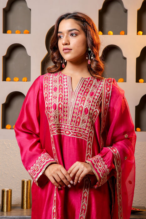 Elegant wine color Embroidered Salwar Kameez Set