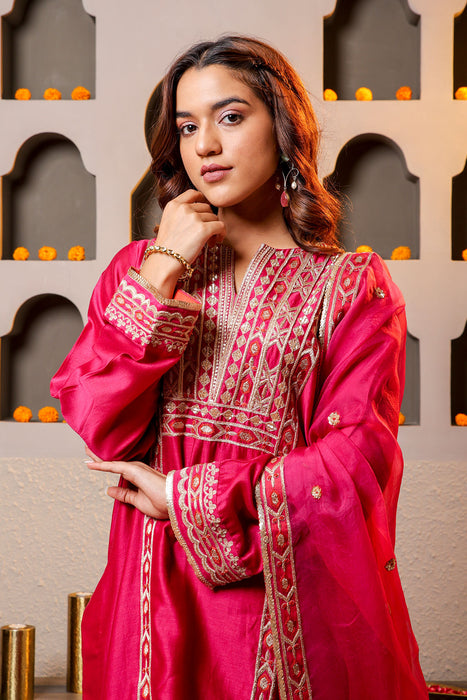 Elegant wine color Embroidered Salwar Kameez Set