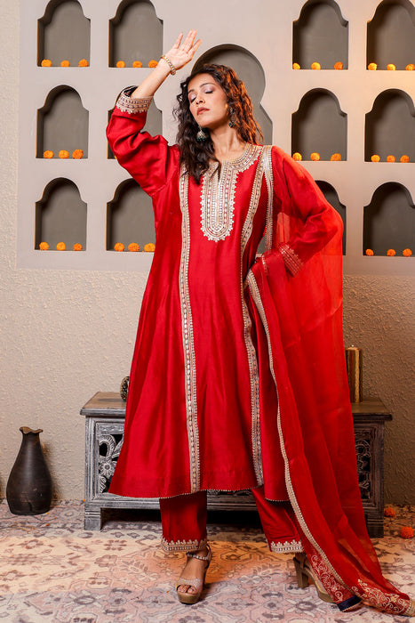 Exquisite Red Embroidered Salwar Kameez Set