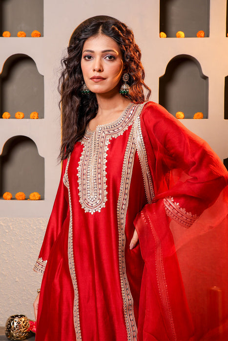 Exquisite Red Embroidered Salwar Kameez Set