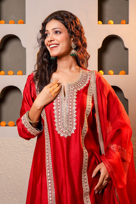 Exquisite Red Embroidered Salwar Kameez Set