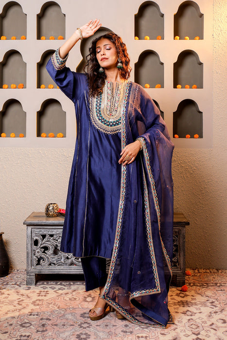 Navy Blue Royalty Embroidered Suit Set