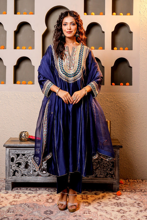 Navy Blue Royalty Embroidered Suit Set