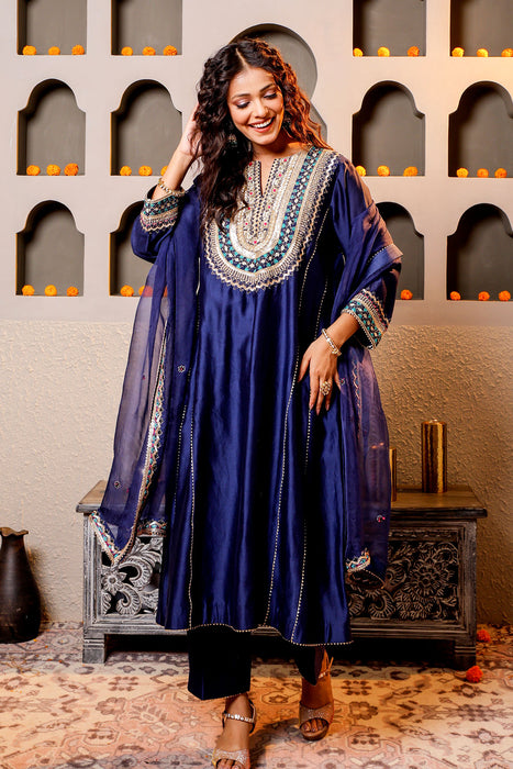 Navy Blue Royalty Embroidered Suit Set