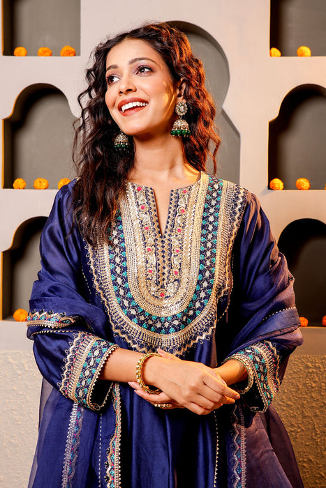 Navy Blue Royalty Embroidered Suit Set