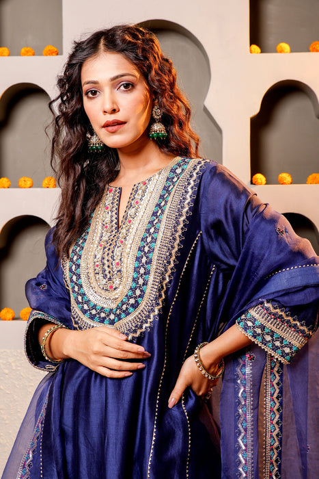 Navy Blue Royalty Embroidered Suit Set