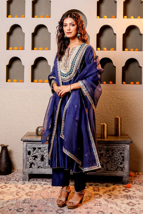 Navy Blue Royalty Embroidered Suit Set