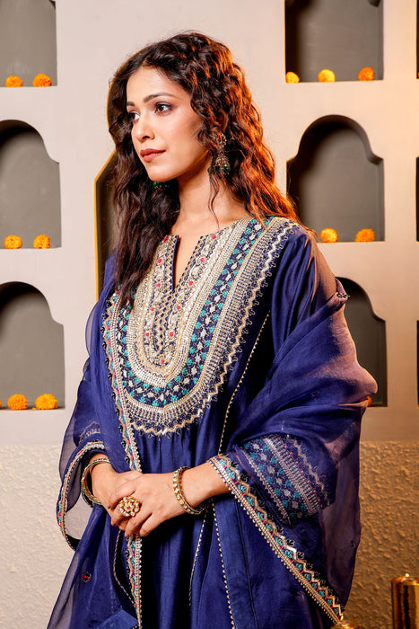 Navy Blue Royalty Embroidered Suit Set