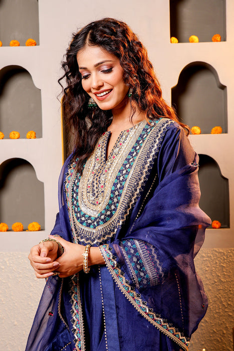 Navy Blue Royalty Embroidered Suit Set