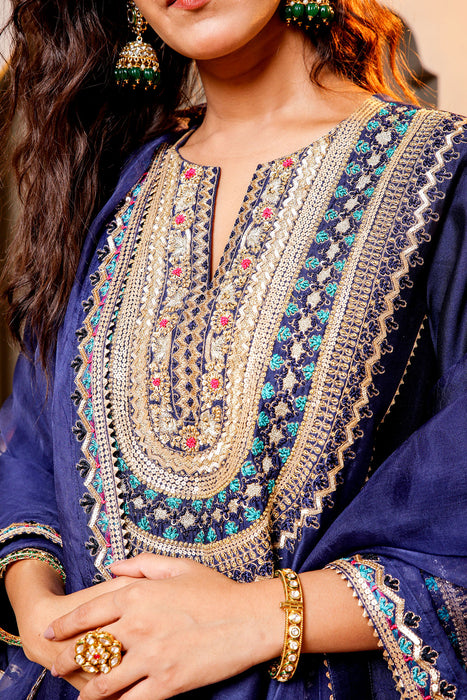 Navy Blue Royalty Embroidered Suit Set