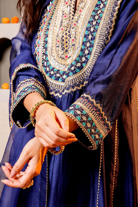 Navy Blue Royalty Embroidered Suit Set