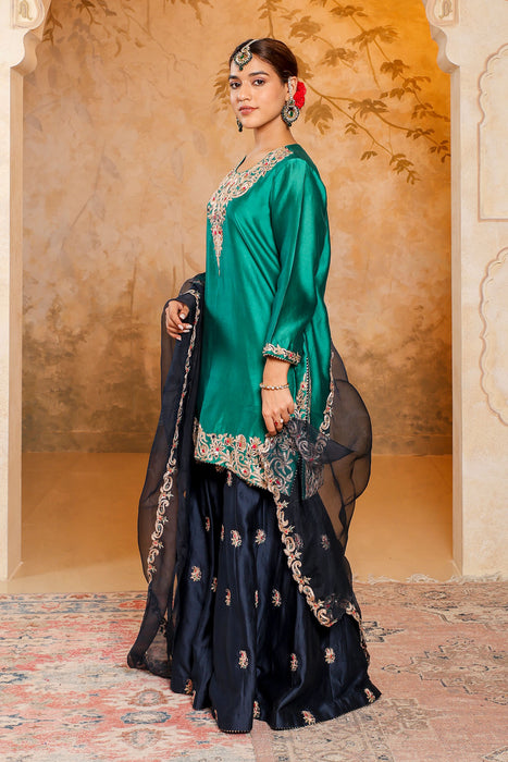 Emerald Green and Navy Blue Sharara Set