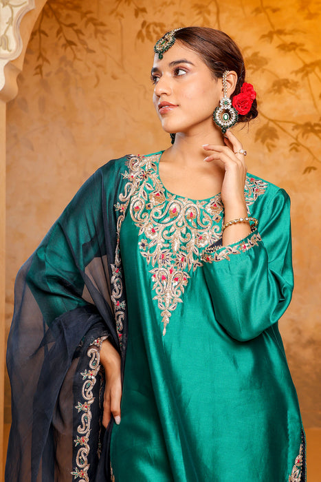 Emerald Green and Navy Blue Sharara Set