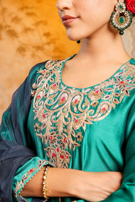 Emerald Green and Navy Blue Sharara Set