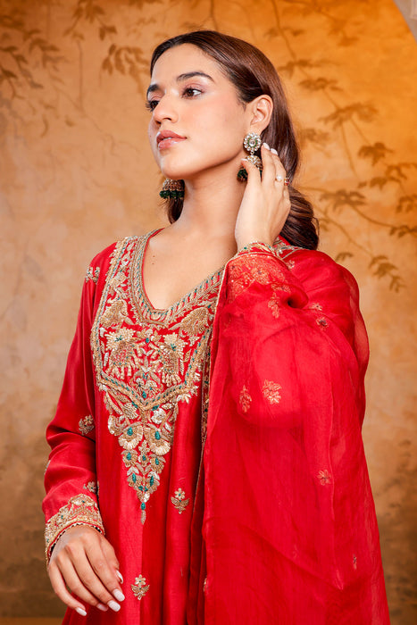 Regal Red Embroidered Sharara Set