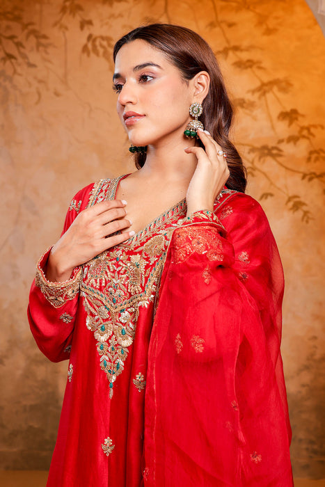 Regal Red Embroidered Sharara Set