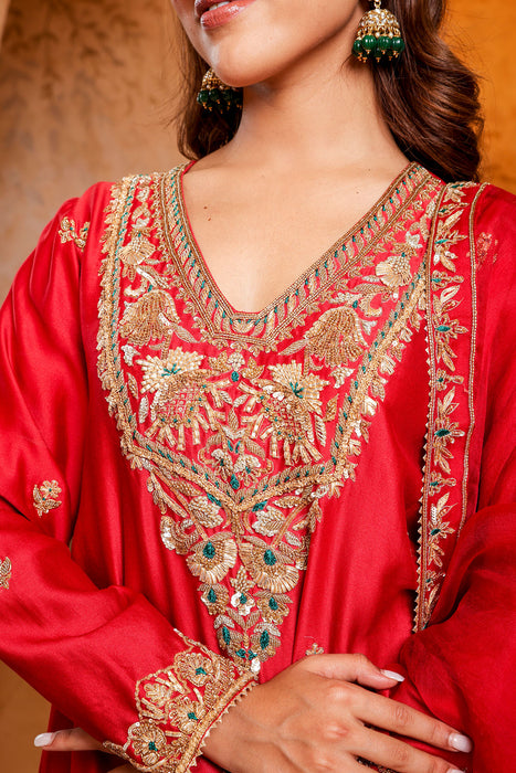 Regal Red Embroidered Sharara Set