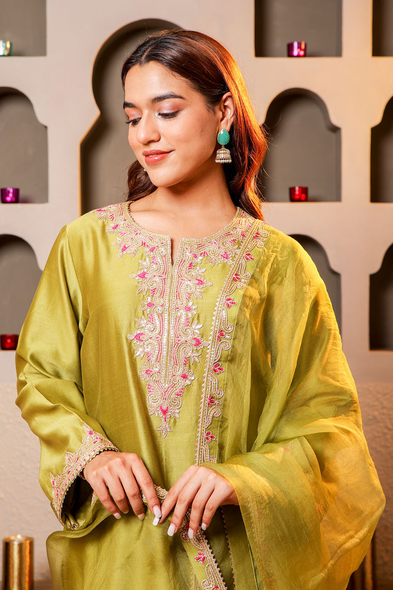 Green Embroidered Salwar Kameez Set