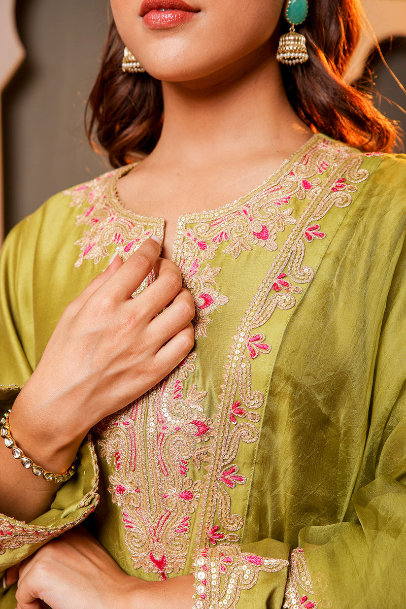 Green Embroidered Salwar Kameez Set
