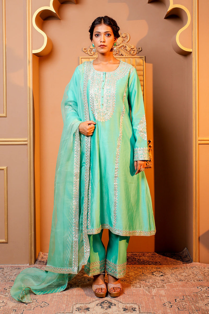 Turquoise Embroidered Salwar Kameez Set