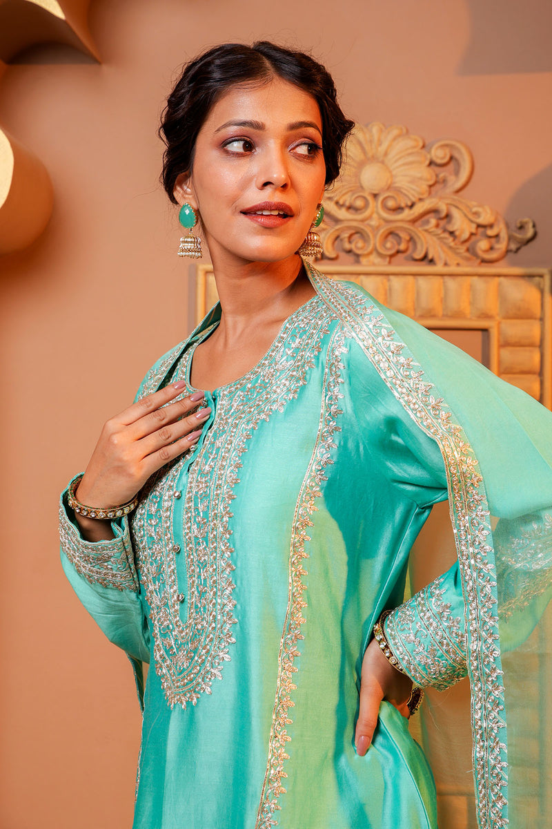 Turquoise Embroidered Salwar Kameez Set