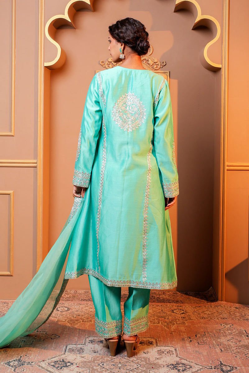 Turquoise Embroidered Salwar Kameez Set