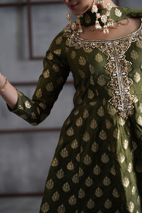 Olive green peplum, tulip salwar, Choker dupatta