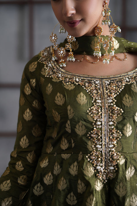 Olive green peplum, tulip salwar, Choker dupatta