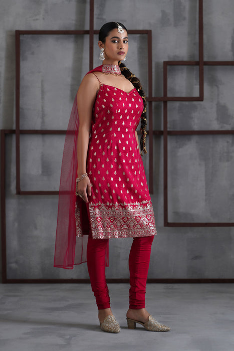 Fuchsia kurti, churidar, chhoker dupatta