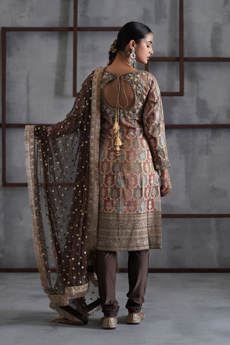 Brown brocade kurti , Churidar, dupatta