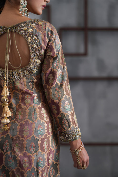 Brown brocade kurti , Churidar, dupatta