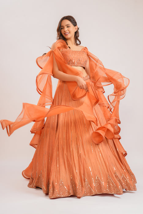 Surkh ruffle lehenga