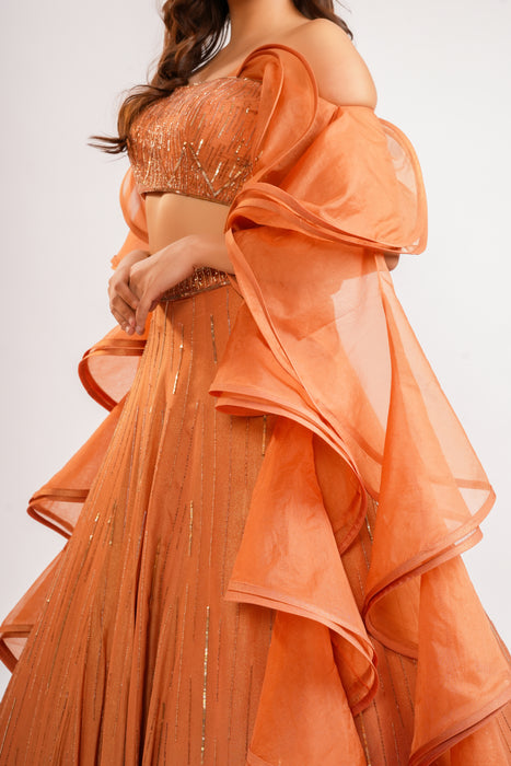 Surkh ruffle lehenga