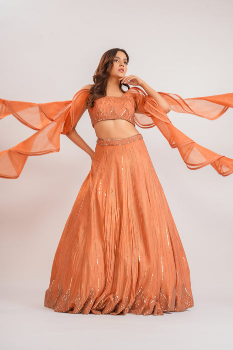Surkh ruffle lehenga