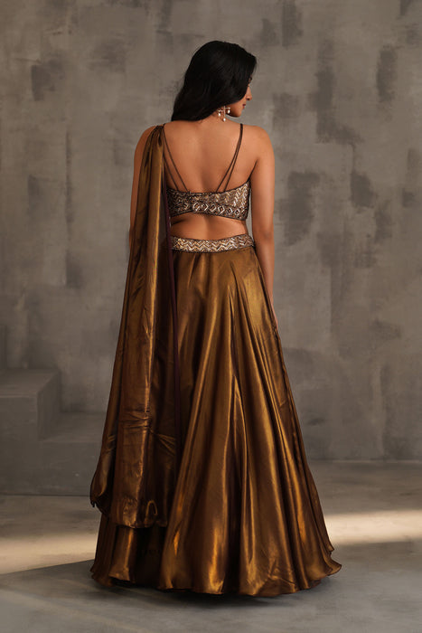 Bronze embroidered bustier and Lehanga