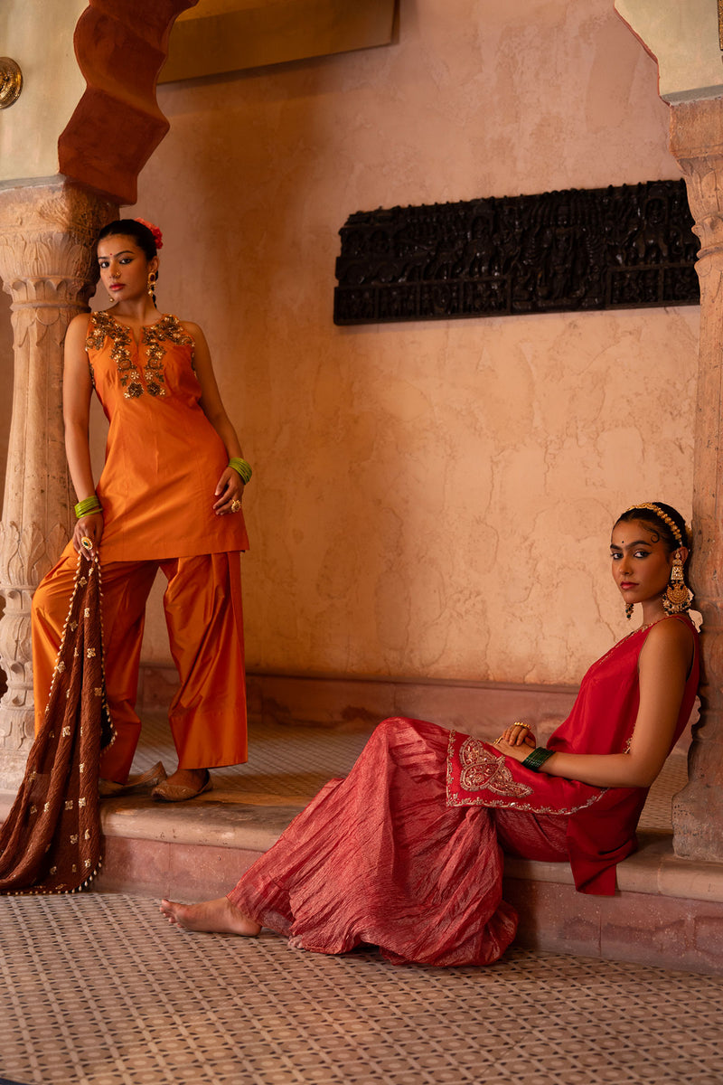 Laal Rang Hand-Embroidered Gharara Set