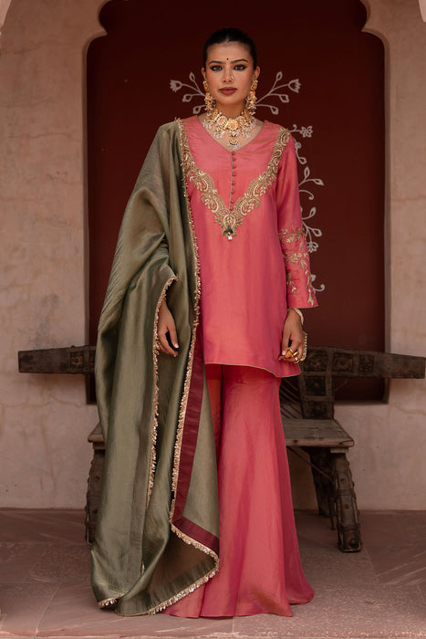 Gulabi Raag Hand-Embroidered Gharara Set