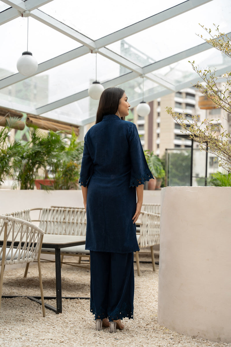 GUNJAN LADHA IN NAVY CUT WORK TUNIC AND BOTTOM SET