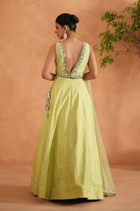 Lime Yellow embroidered Blouse, Lehenga and Dupatta