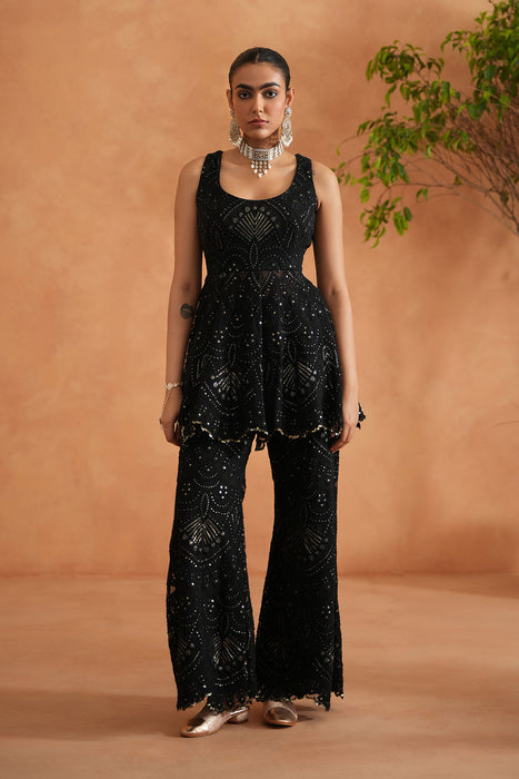 Black Peplum With Palazzo and Dupatta