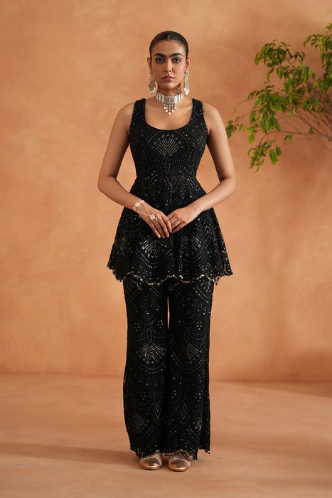 Black Peplum With Palazzo and Dupatta
