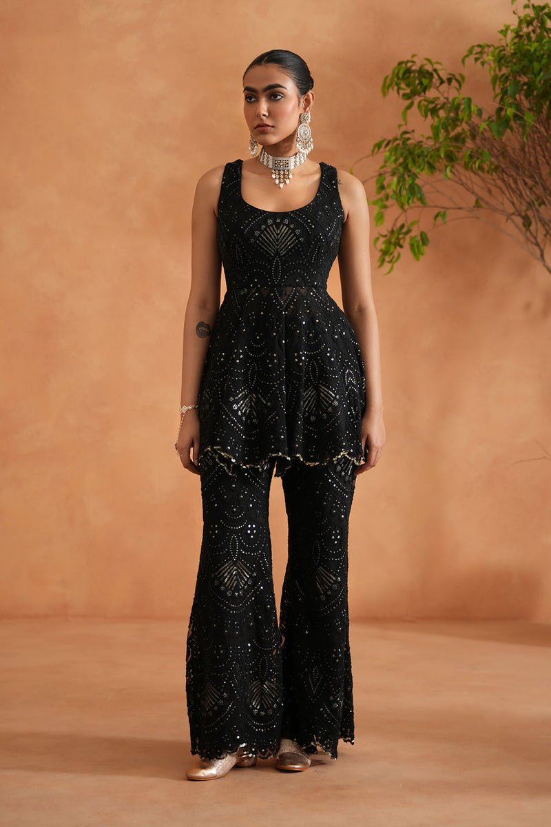 Black Peplum With Palazzo and Dupatta