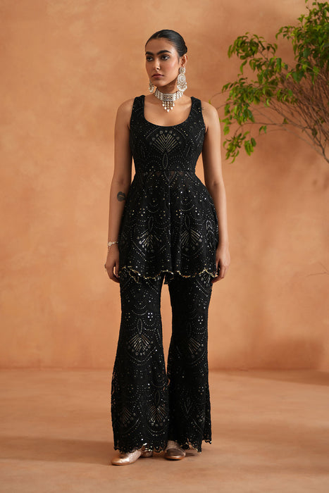 Black Peplum With Palazzo and Dupatta