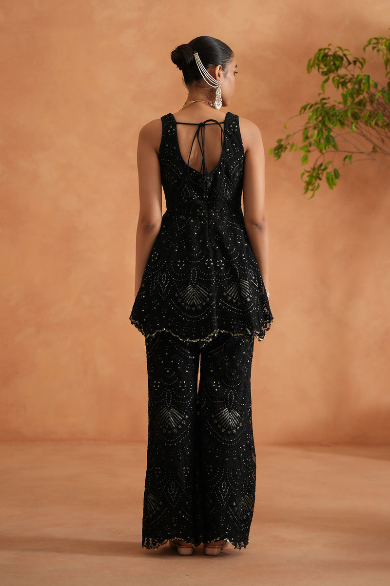 Black Peplum With Palazzo and Dupatta