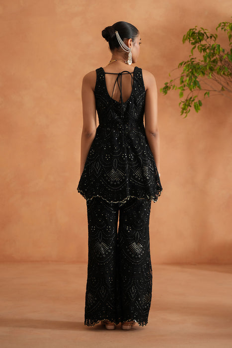 Black Peplum With Palazzo and Dupatta