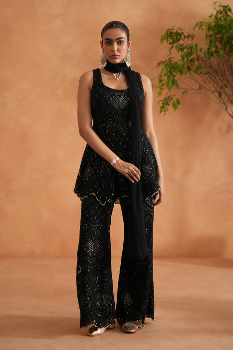 Black Peplum With Palazzo and Dupatta